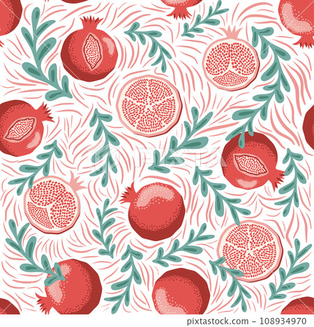 Pomegranate pattern, Happy and sweet New Year Shana Tova with pomegranates and seeds 108934970
