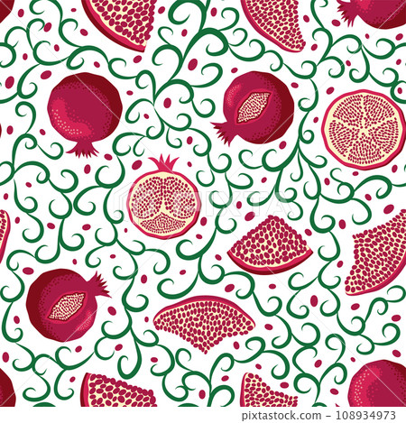Pomegranate pattern, Happy and sweet New Year Shana Tova with pomegranates and seeds 108934973