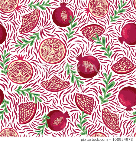Pomegranate pattern, Happy and sweet New Year Shana Tova with pomegranates and seeds 108934978