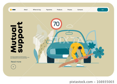 Mutual Support: Clearing an obstacle from the way -modern flat vector concept illustration of a man removing a fallen branch from the road A metaphor of voluntary, collaborative exchanges of services 108935003