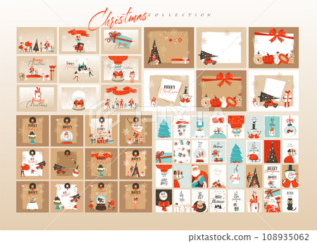 Hand drawn vector abstract fun Merry Christmas time cartoon illustrations greeting cards template and backgrounds big collection set with gift boxes,people and Xmas tree isolated on color background. Hand drawn vector abstract fun Merry Christmas time cartoon illustrations greeting cards template and backgrounds big collection set with gift boxes,people and Xmas tree isolated on color background. 108935062