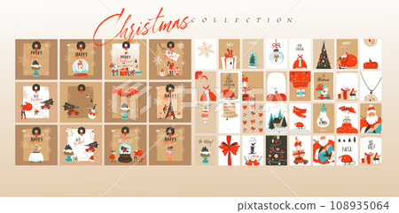 Hand drawn vector abstract fun Merry Christmas time cartoon illustrations greeting cards template and backgrounds big collection set with gift boxes,people and Xmas tree isolated on color background. Hand drawn vector abstract fun Merry Christmas time cartoon illustrations greeting cards template and backgrounds big collection set with gift boxes,people and Xmas tree isolated on color background. 108935064