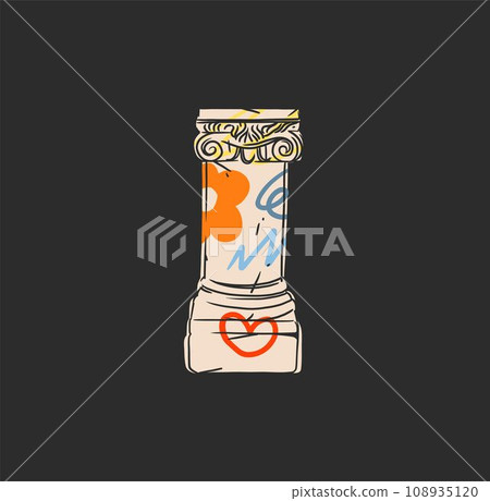 Hand drawn vector abstract outline,graphic,contemporary greek ancient sculpture statue column line modern drawing.Antique classic architecture statue in trendy graffity style,outline design concept 108935120