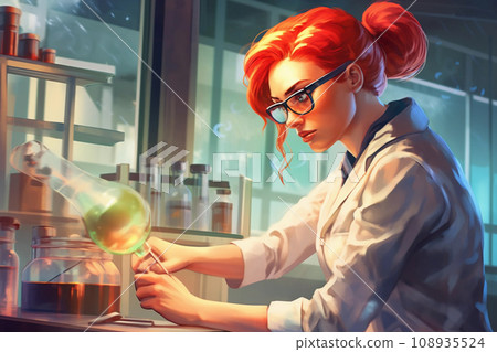 Woman making scientific experiments in the laboratory. Generative AI. Woman making scientific experiments in the laboratory. Generative AI. 108935524