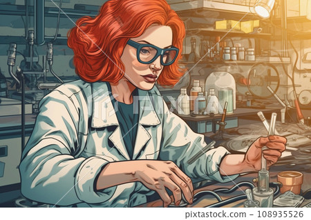 Woman scientist while working in the laboratory, drawing. Generative AI. Woman scientist while working in the laboratory, drawing. Generative AI. 108935526
