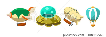 Air Transport and Vessel Flying in the Sky Vector Set Air Transport and Vessel Flying in the Sky Vector Set 108935563