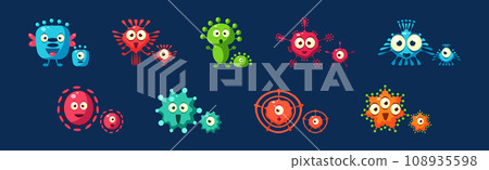 Funny Microorganism and Virus with Tentacles Vector Set 108935598