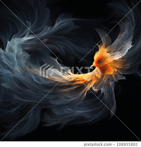 Phoenix bird, fiery bright red orange bird on black, fantastic creature, beautiful background, unusual wallpaper Phoenix bird, fiery bright red orange bird on black, fantastic creature, beautiful background, unusual wallpaper 108935802