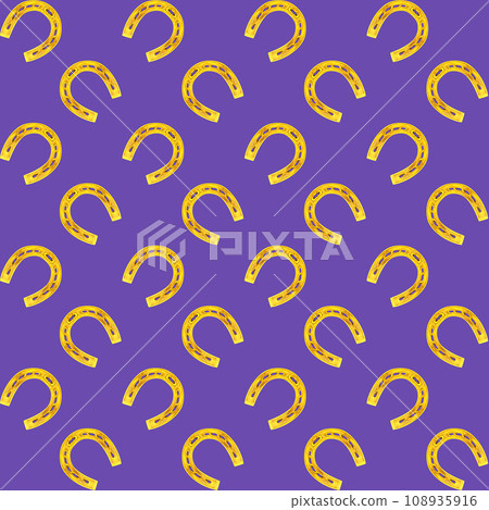 Watercolor seamless pattern with horseshoes. Illustrations with metal and natural texture in vintage style isolated on purple background Watercolor seamless pattern with horseshoes. Illustrations with metal and natural texture in vintage style isolated on purple background 108935916