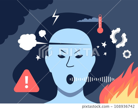 Anger concept. Aggressive person face, violence and abusing. Wild emotions, cruel and dangerous evil. Flat bullying strength recent vector metaphor Anger concept. Aggressive person face, violence and abusing. Wild emotions, cruel and dangerous evil. Flat bullying strength recent vector metaphor 108936742