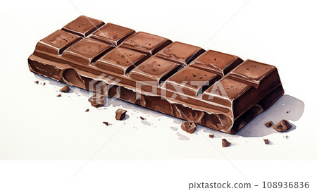 Milk chocolate bar on white background. Watercolor drawing of chocolate. 108936836