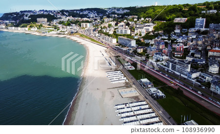 Drone point of view in northern part of Le Havre with some buildings along Plage (beach) Drone point of view in northern part of Le Havre with some buildings along Plage (beach) 108936990