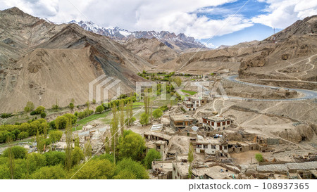 View of the Indus River Basin and Zanskar Mountains from Lamayuru, Ladakh, Jammu and Kashmir 108937365