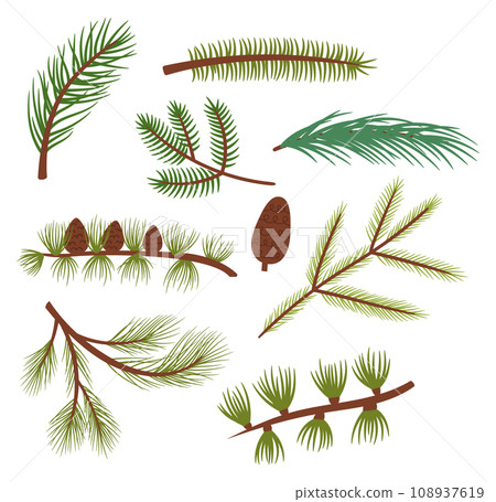Dense Coniferous Tree Branches Set, Adorned With Vibrant Green Needles, Offering A Serene, Wintry Landscape Of Nature 108937619