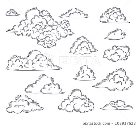 Serene Sketch Of Fluffy Clouds, Drifting Lazily Across The Open Sky, Changing Shapes In A Tranquil Display Of Nature Serene Sketch Of Fluffy Clouds, Drifting Lazily Across The Open Sky, Changing Shapes In A Tranquil Display Of Nature 108937628