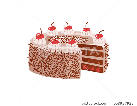 Black forest cake sweet pasty from germany with cherrys.Vector illustration Black forest cake sweet pasty from germany with cherrys.Vector illustration 108937923