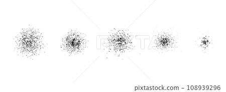 Stippled radial brush strokes. Grain dotted gradient collection. Grunge sprinkle spray texture. Dirty dust sand noise round element set. Splattered dotted overlays. Black splashed stains spots vector Stippled radial brush strokes. Grain dotted gradient collection. Grunge sprinkle spray texture. Dirty dust sand noise round element set. Splattered dotted overlays. Black splashed stains spots vector 108939296