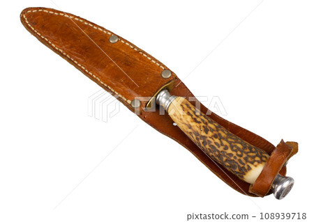 Vintage hunting knife with leather holster 108939718