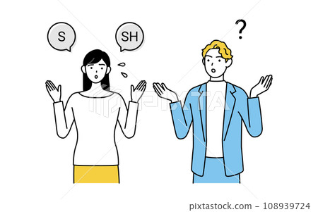 English conversation: A Japanese woman has trouble understanding English pronunciations s and sh to white men. English conversation: A Japanese woman has trouble understanding English pronunciations s and sh to white men. 108939724