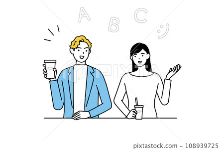 English conversation, Japanese woman talking in English with a white man at a cafe 108939725