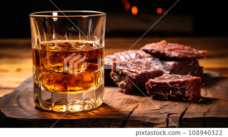威士忌和厚牛肉乾“AI生成圖像” 威士忌和厚牛肉乾“AI生成圖像” 108940322