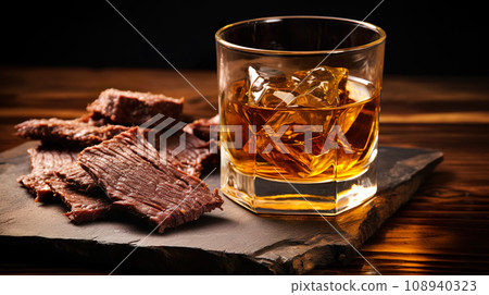 威士忌和厚牛肉乾“AI生成圖像” 威士忌和厚牛肉乾“AI生成圖像” 108940323
