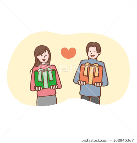 Smiling couple sharing a special moment - exchanging gifts of love and gratitude Smiling couple sharing a special moment - exchanging gifts of love and gratitude 108940367