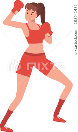 Active Sports Woman Boxing with Confidence. Powerful Female Boxer in Gym Workout Session Active Sports Woman Boxing with Confidence. Powerful Female Boxer in Gym Workout Session 108941483