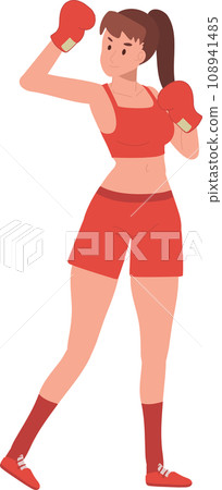 Active Sports Woman Boxing with Confidence. Powerful Female Boxer in Gym Workout Session Active Sports Woman Boxing with Confidence. Powerful Female Boxer in Gym Workout Session 108941485