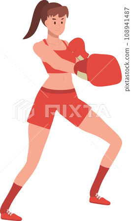 Active Sports Woman Boxing with Confidence. Powerful Female Boxer in Gym Workout Session Active Sports Woman Boxing with Confidence. Powerful Female Boxer in Gym Workout Session 108941487
