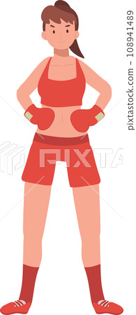 Active Sports Woman Boxing with Confidence. Powerful Female Boxer in Gym Workout Session 108941489