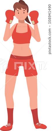 Active Sports Woman Boxing with Confidence. Powerful Female Boxer in Gym Workout Session Active Sports Woman Boxing with Confidence. Powerful Female Boxer in Gym Workout Session 108941490