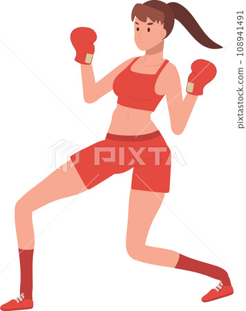 Active Sports Woman Boxing with Confidence. Powerful Female Boxer in Gym Workout Session Active Sports Woman Boxing with Confidence. Powerful Female Boxer in Gym Workout Session 108941491