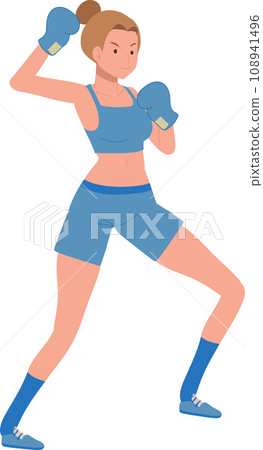 Active Sports Woman Boxing with Confidence. Powerful Female Boxer in Gym Workout Session 108941496