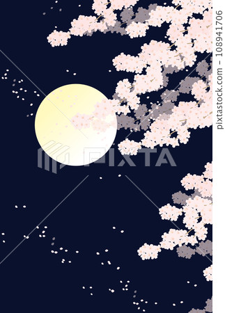 晚上的滿月和櫻花的插圖 晚上的滿月和櫻花的插圖 108941706