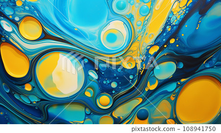 Liquid acid texture. Blue and yellow background. Background concept. Generative AI 108941750