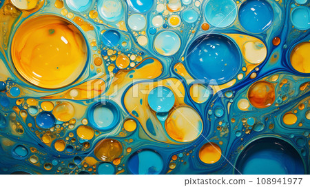 Liquid acid texture. Blue and yellow background. Background concept. Generative AI 108941977