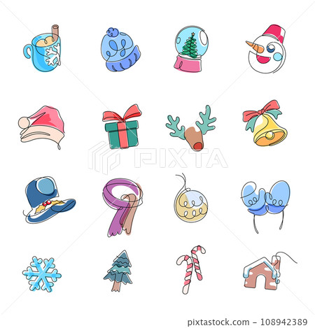 winter season and christmas festive one line icon continuous drawing winter season and christmas festive one line icon continuous drawing 108942389