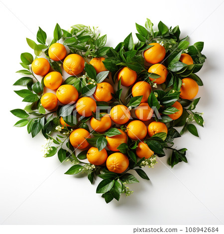 Citrus Embrace: Tangerines Arranged in a Lively Heart. AI generation 108942684