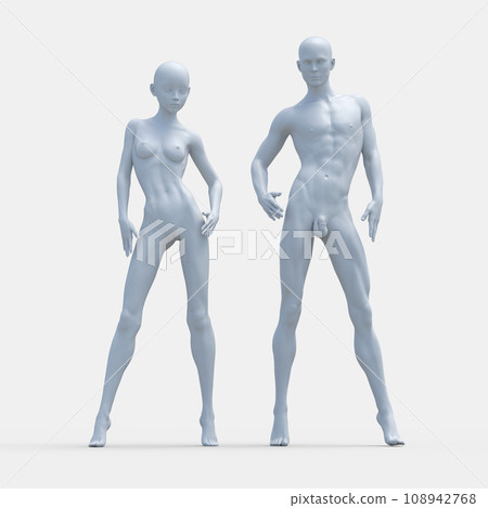 Differences between men and women, no underwear, comparison of body shapes, perming3DCG illustration material 108942768
