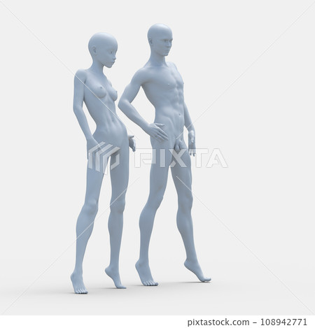 男女差異，不穿內衣，體型比較，perming3DCG插畫素材 108942771