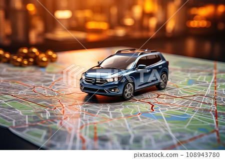 Smartphone with map 3D Map pins GPS navigator pin checking points 3D World Map Generative AI 108943780