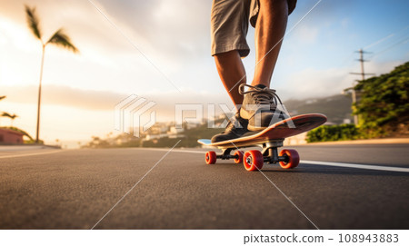 Close-up Young man skateboarding in Hawaii city 108943883