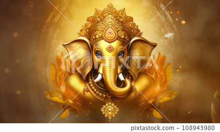 illustration of Face Golden Lord Ganesha so beautiful and perfection 108943980