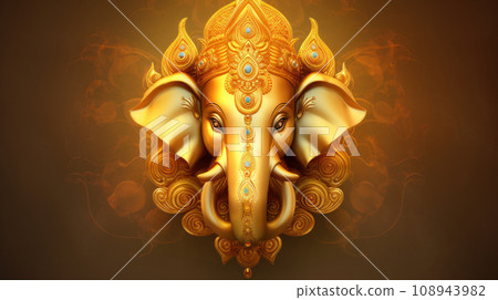 illustration of Face Golden Lord Ganesha so beautiful and perfection 108943982