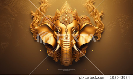 illustration of Face Golden Lord Ganesha so beautiful and perfection 108943984