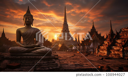 Ancient Buddha statues in various places 108944027