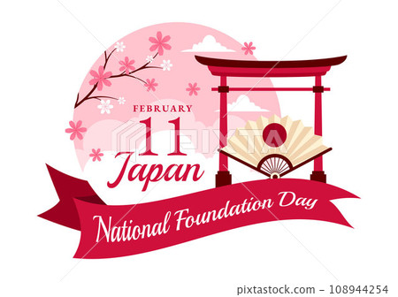 Happy Japan National Foundation Day Vector Illustration on February 11 with Famous Japanese Landmarks and Flag in Flat Kids Cartoon Background Happy Japan National Foundation Day Vector Illustration on February 11 with Famous Japanese Landmarks and Flag in Flat Kids Cartoon Background 108944254