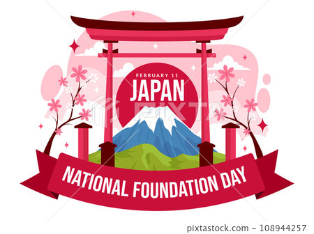 Happy Japan National Foundation Day Vector Illustration on February 11 with Famous Japanese Landmarks and Flag in Flat Kids Cartoon Background Happy Japan National Foundation Day Vector Illustration on February 11 with Famous Japanese Landmarks and Flag in Flat Kids Cartoon Background 108944257