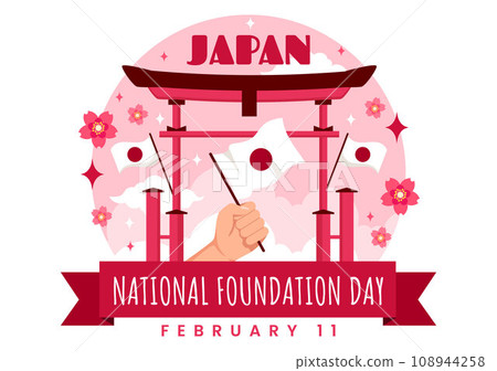 Happy Japan National Foundation Day Vector Illustration on February 11 with Famous Japanese Landmarks and Flag in Flat Kids Cartoon Background Happy Japan National Foundation Day Vector Illustration on February 11 with Famous Japanese Landmarks and Flag in Flat Kids Cartoon Background 108944258